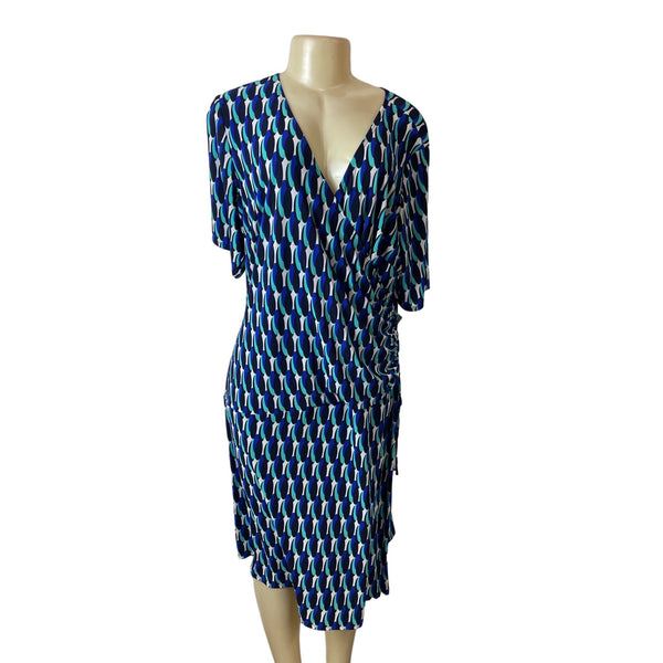 Jones Studio Blue Geometric Print Womens Midi Dress By Dressbarn Size 14W - New