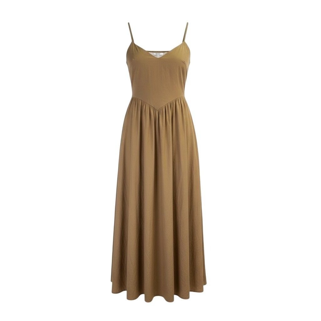 japna dress Japna Womens Brown Midi Dress Adjustable Straps Smocked Back Gathered Sz L