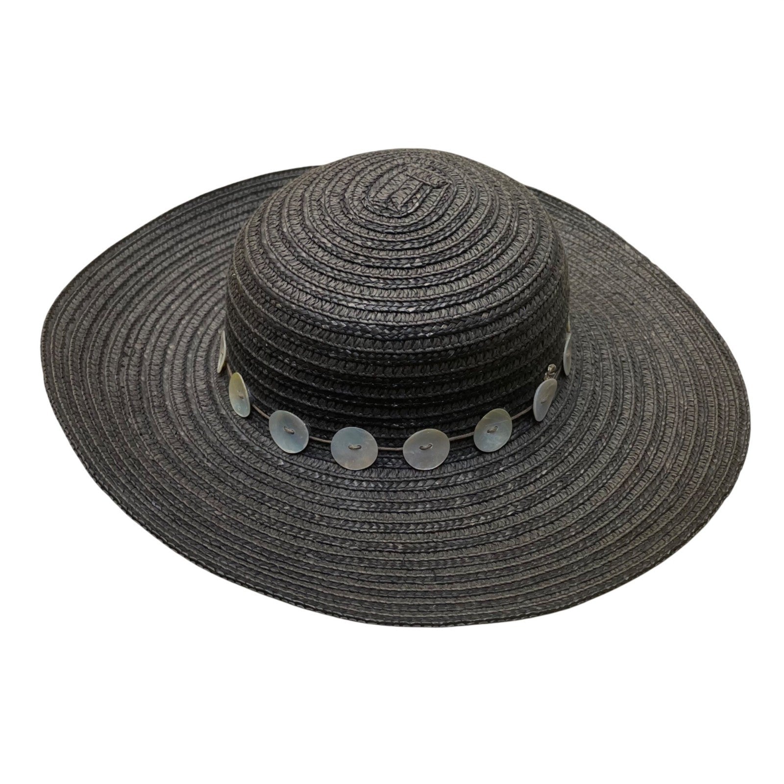 Flora Bella Womens Black Straw Hat W/Mother-Of-Pearl Accents  display picture 1