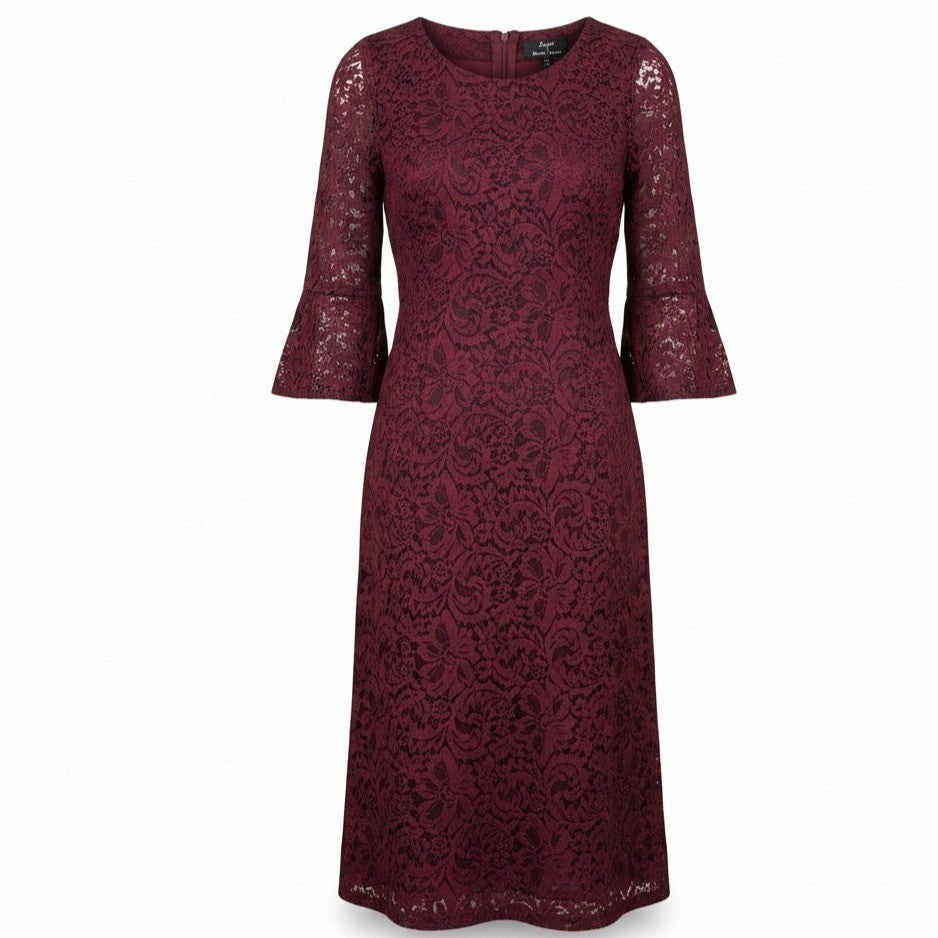 a line dress size 16 Dennis Basso Stretch Lace Fit and Flare Dress, Reg 16, Wine embroidered prom dress Mini dresses Buttery soft Fall Date Night / Color:CHESTNUT SUEDE