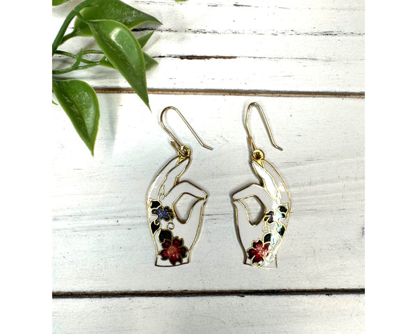 Vintage Gold Tone Enameled Flowers OK Hand Design