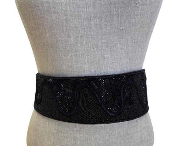 Black Beaded Waist Belt With detachable Closure - Talbots Size M