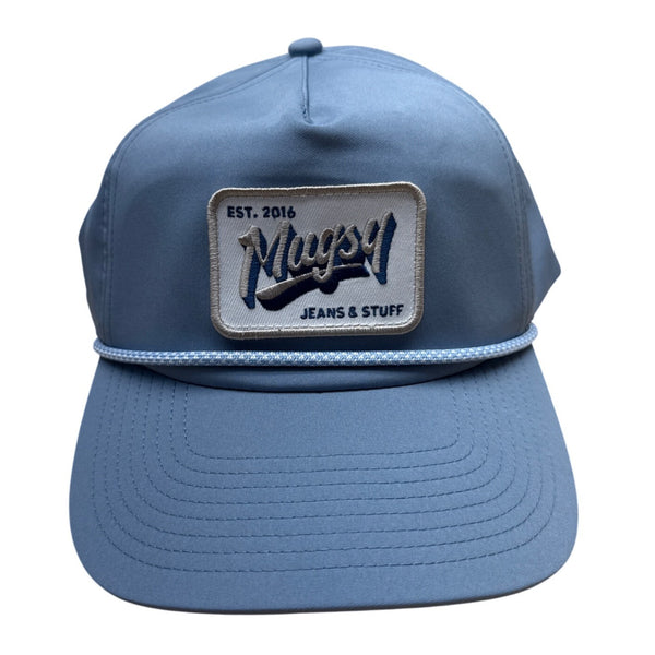 Mugsy Mens Adjustable Blue Baseball Cap With Embroidered Patch & Rope Detail