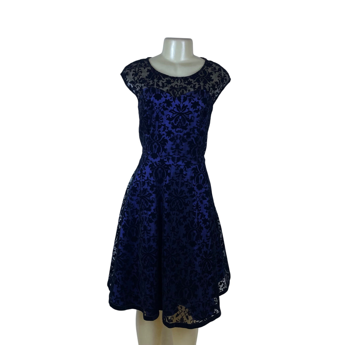Belle Poque Womens Blue & Black Spandex Polyamide Lace Cocktail Dress Size XL