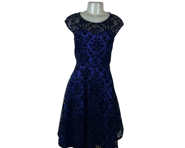 Belle Poque Womens Blue & Black Spandex Polyamide Lace Cocktail Dress Size XL