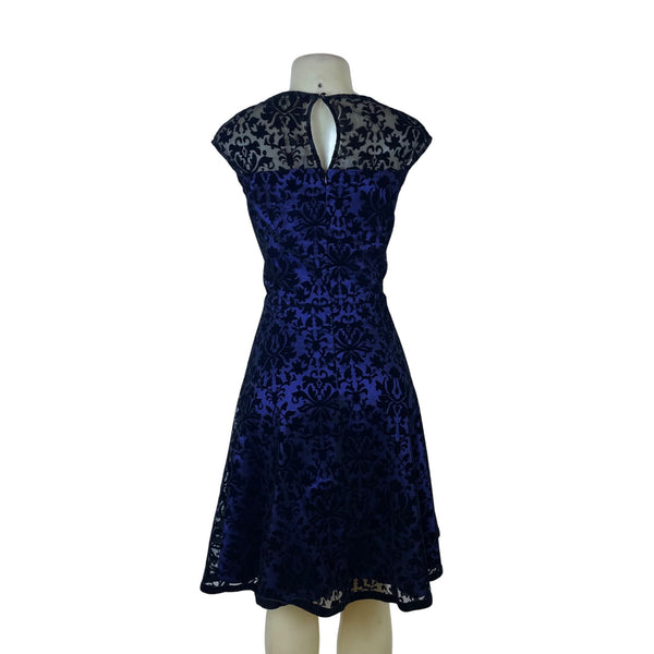 Belle Poque Womens Blue & Black Spandex Polyamide Lace Cocktail Dress Size XL