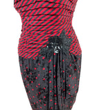 Vintage A.J. Bari Strapless Red & Black Striped Polka Dot Dress Szize 4