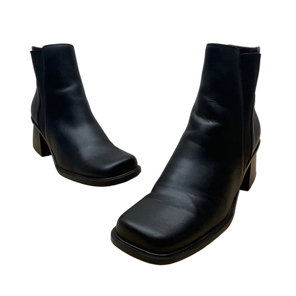 Dockers Women’s Black Leather Square Toe Block Heel Pull-On Ankle Boots Sz 8.5M