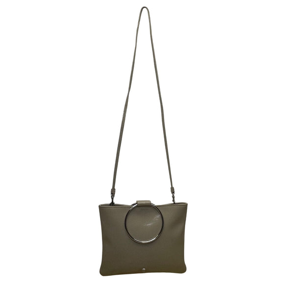 Thacker Women’s Taupe Grey Leather Crossbody Bag With Silver Hoop Detail