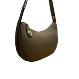 Zooler Women’s Olive Leather Gold Detail Zipper Closure Shoulder Bag Size M