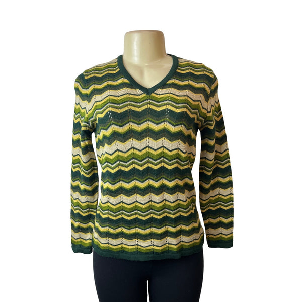 Trafaluc Winter Women's Green Chevron Pattern Long Sleeve Shirt Sz M