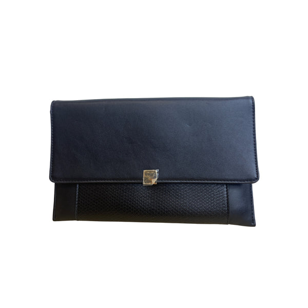A New Day Womens Black Non-Leather Clutch With Strap Textured Design Recycled Materials