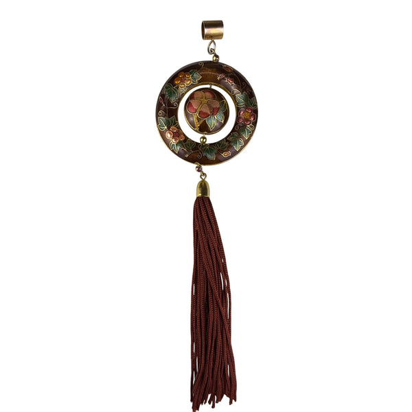 Cloisonné Enamel Brown Pendant With Tassel Florals & Pomegranate Motif