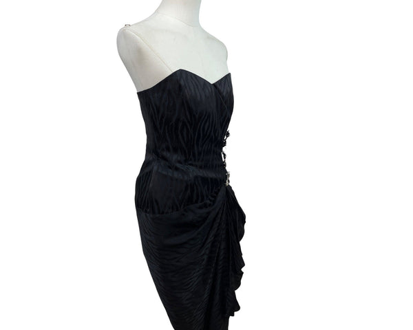 Vintage Silk Studio Women's Black Strapless Warp Cocktail Dress Size 4