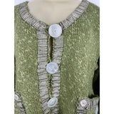 Hot Knots Green Knitted Cardigan With Gingham Accents & Large Buttons