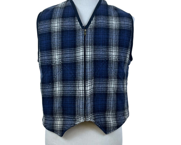 Vintage Britches Great Outdoors Men's Blue Plaid Sleeveless Vest Warm Casual
