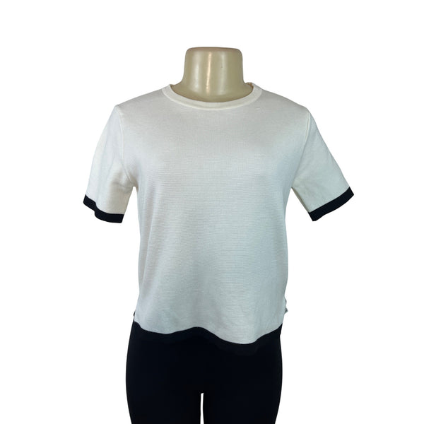 Zara Womens Short Sleeve Knit Top White With Black Trim Size S