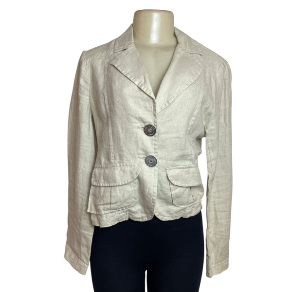 Gabbana Beige Linen Women's Blazer Jacket With Crystal D&G Logo Size L