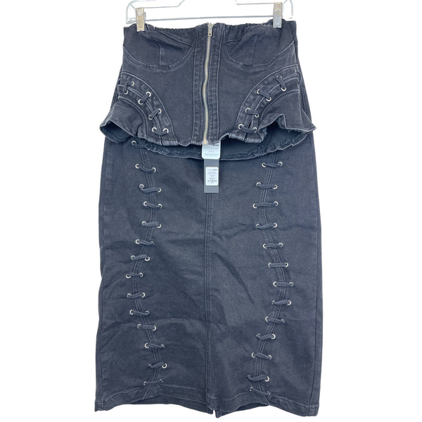 Fashion Nova Womens Black Denim Corset Lace-Up Skirt Set Size M