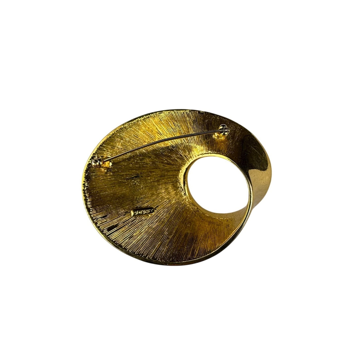 Monet Gold Tone Pin Brooch Vintage Mod Oval Abstract Design Textured Back Signed