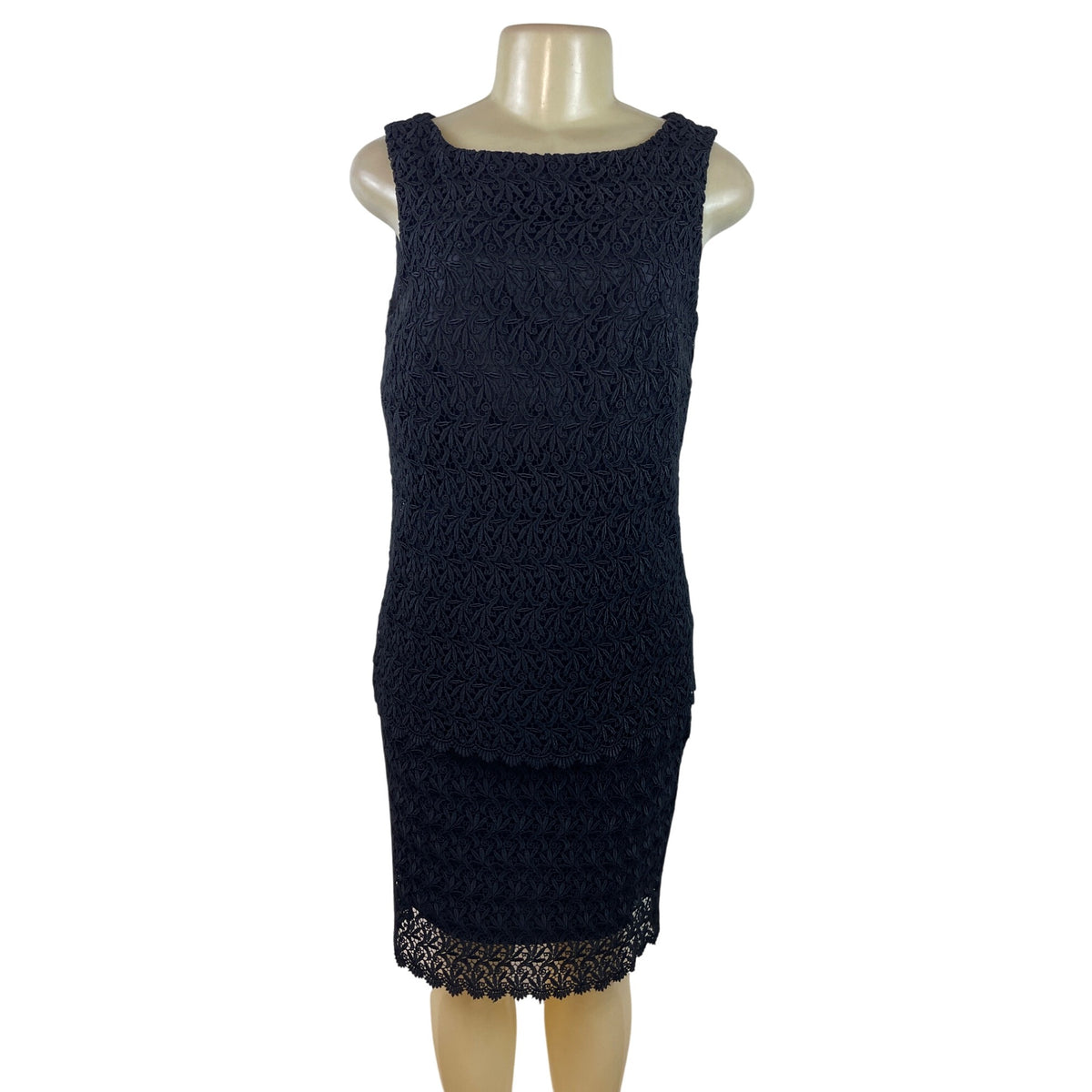 Carole Little Sleeveless Black Lace Overlay Sheath Shirt ans Skirt Set Size 8