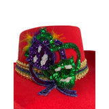 J.R. Palacios Red Felt Cowboy Hat With Sequin Mardi Gras Mask & Gold Trim