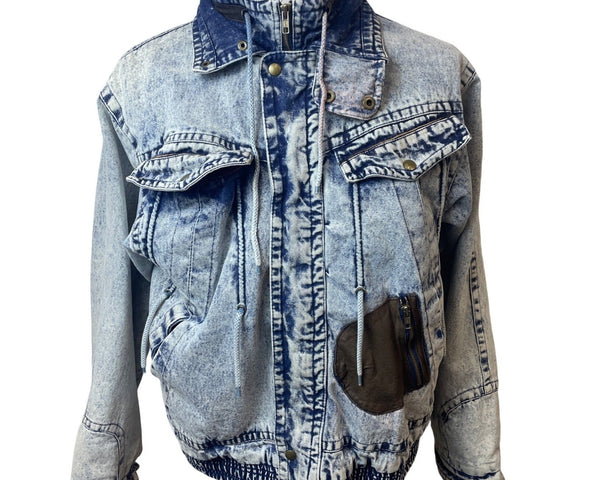 Vintage John Weitz Men's Blue Acid Wash Retro 90's Denim Jacket Sz L