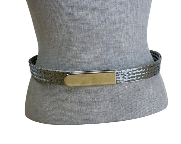 Vintage Silver-Toned Woven Metal Belt With Polished Clasp