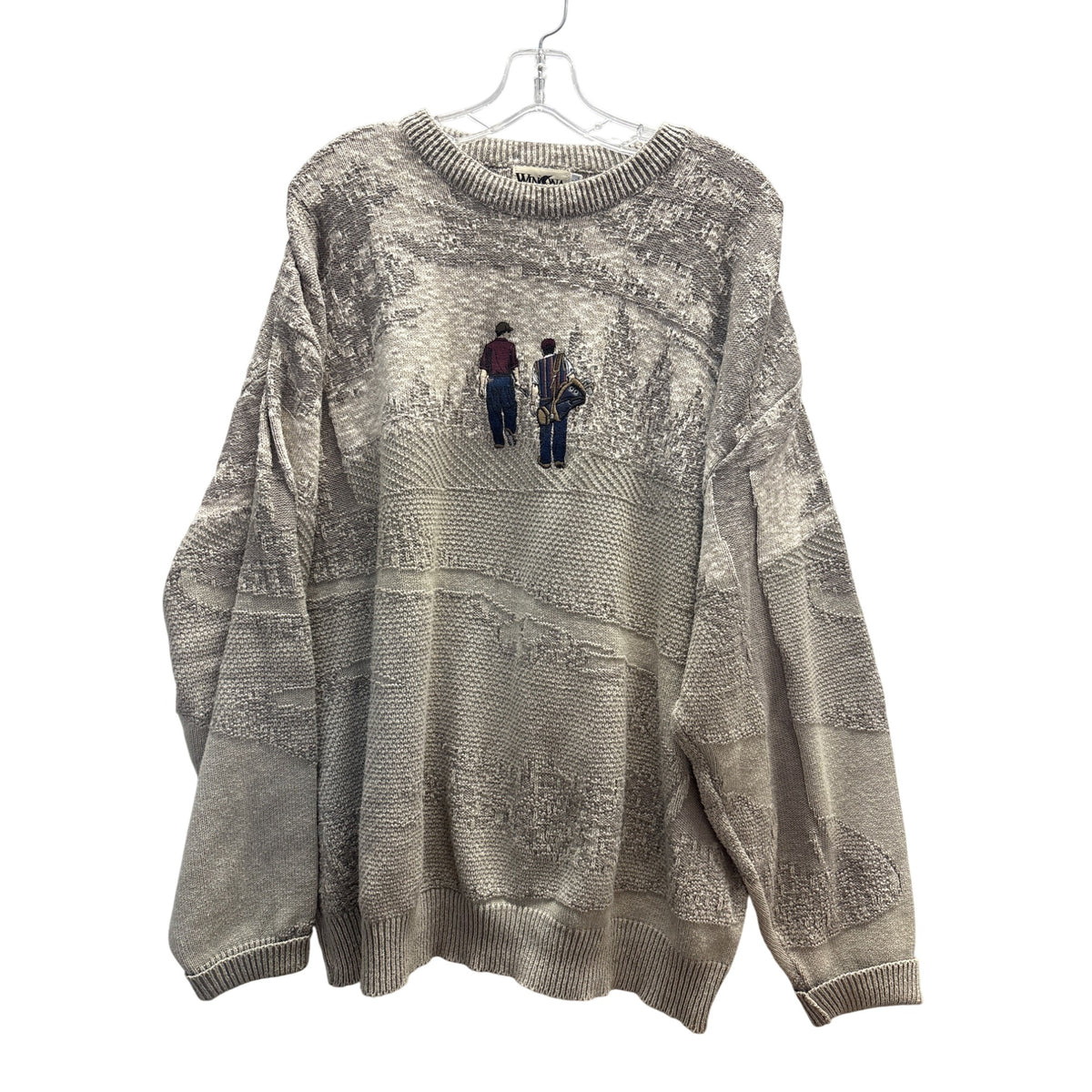 Winona Mens Gray Knit Pullover Sweater XXL Cotton Blend Embroidered Scenic Design