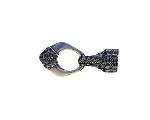 Chicos Black Adjustable Faux Leather Belt With Silver-Tone Tribal Buckle Design