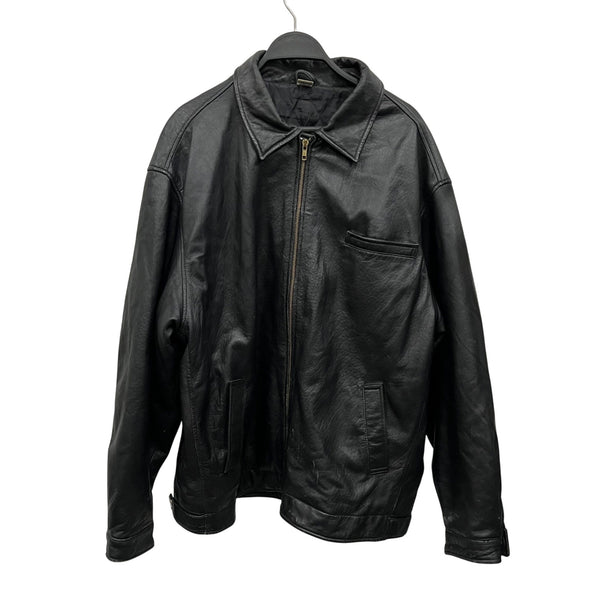 Black Leather Mens Jacket Large Full-Zip Classic Style By China Polyester Lining