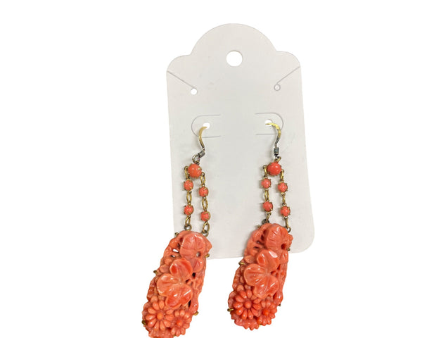 Vintage Coral Floral Earrings & Bracelet Set