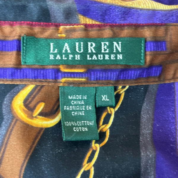 VTG Lauren Ralph Collared Long Sleeve Shirt With Colorful Saddle Print Sz XL