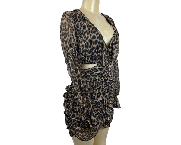 Asos Leopard Print Design Long Sleeve Cut-Out Mini Dress Sz10 - New