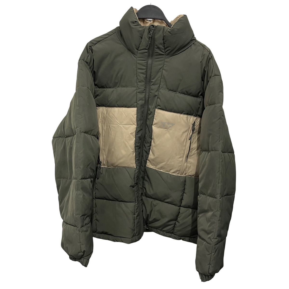 H&M Divided Mens Green Tan Puffer Jacket Polyester Lightweight XL Winter Coat