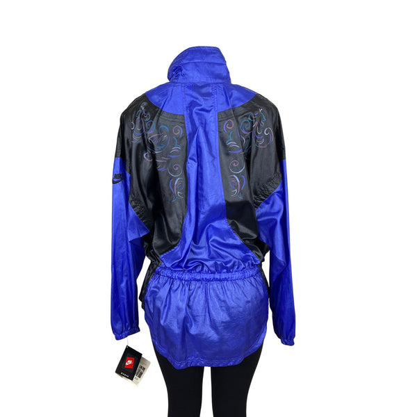 Vintage Nike Womens Track Jacket Blue & Black with Swirl Design Size M- New