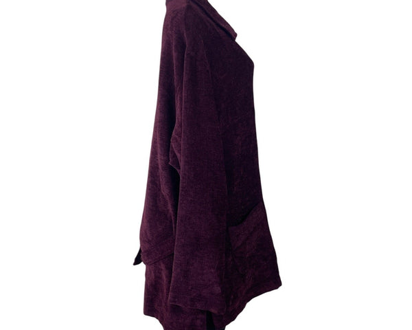 Vintage Jessica Howard Burgundy Button-Up Chenille Jacket With Front Pockets