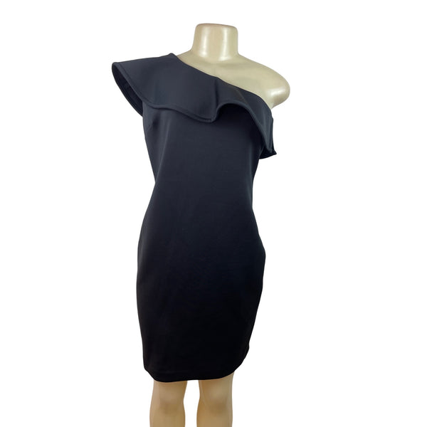 Calvin Klein Women Black One-Shoulder Ruffle Sheath Dress Elegant Cocktail Sz10P
