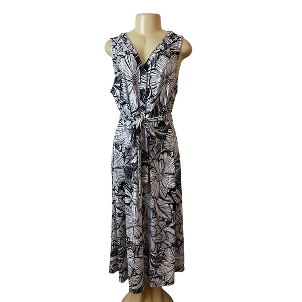 Talbots Women's Black & White Button Front Tropical Maxi Dress Sz XLP - NWT