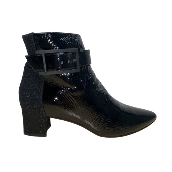 Aquatalia Black Patent Leather With Side Zipper Pointed Toe Ankle Boots Sz 9