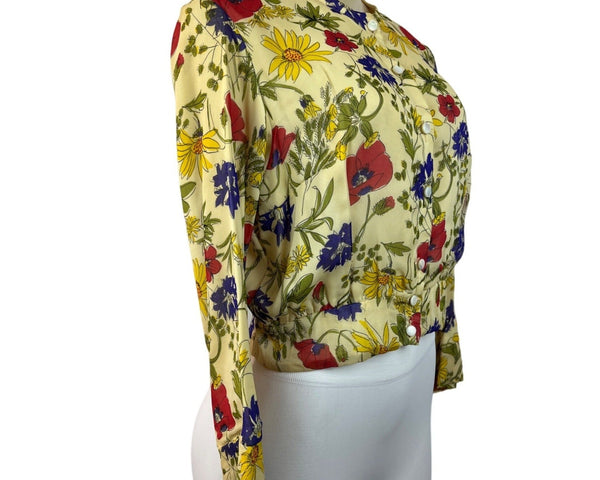 Vintage The Young Colony Shop Women's Yellow Floral Print Long Sleeve Shirt