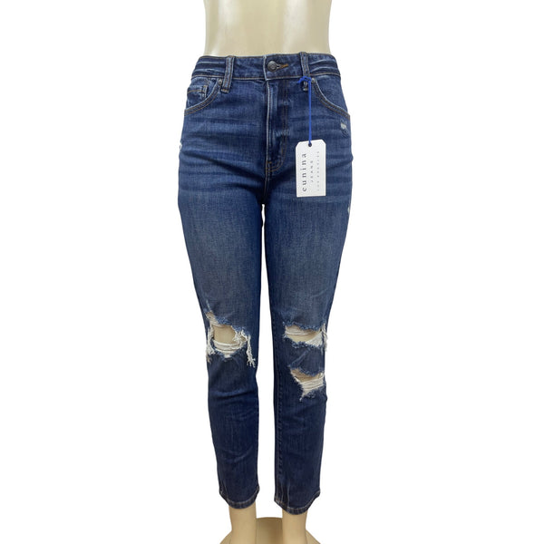 Eunina Womens Tobi Super High Rise Distressed Mom Jeans Medium Wash Size7 - New