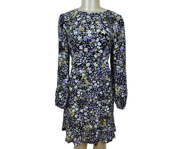 Ann Taylor Floral Women’s Black Lightweight Ruffled Hem Midi Dress Size 8