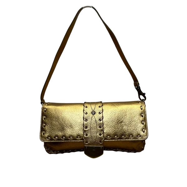 Michael Kors Women’s Gold Metallic Leather Stitch Detailing Shoulder Bag Size S