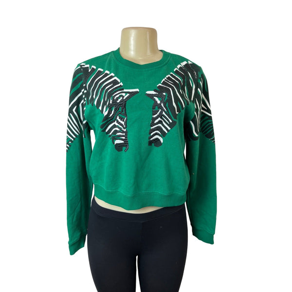 L.A. Hearts Women's Green Embroidered Zebra Sweatshirt Sz S