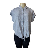 Weatherproof Vintage Blue & White Striped Cap Sleeve Button-Up Womens Shirt Sz M