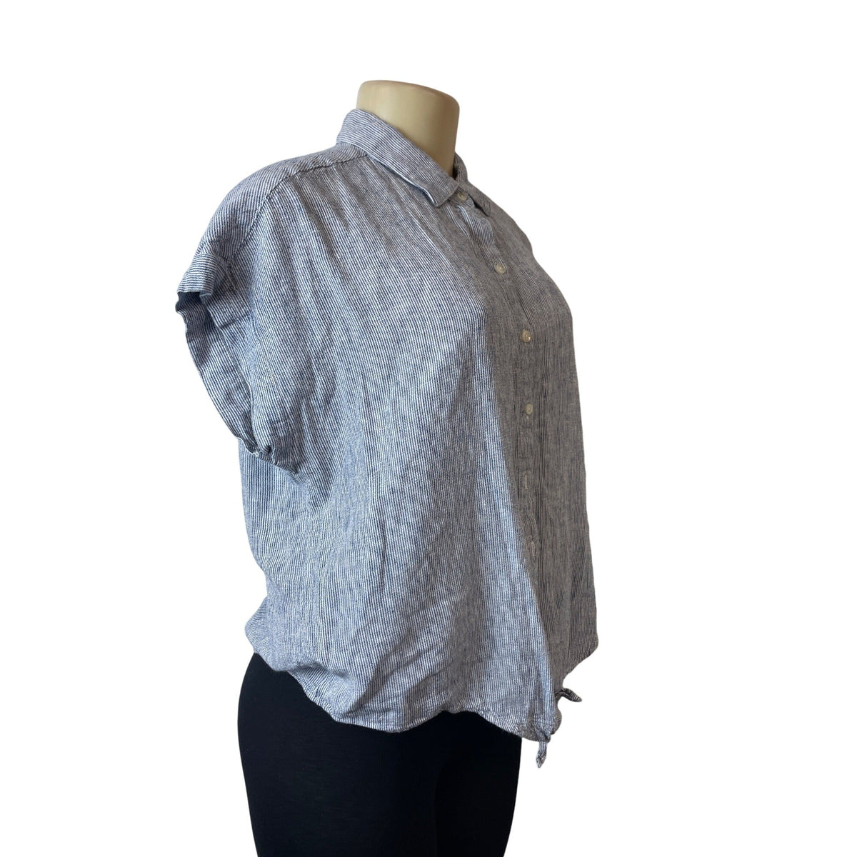 Weatherproof Vintage Blue & White Striped Cap Sleeve Button-Up Womens Shirt Sz M