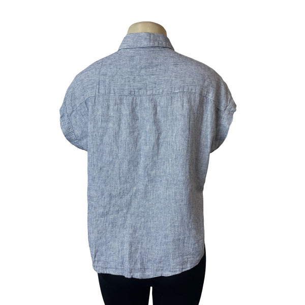 Weatherproof Vintage Blue & White Striped Cap Sleeve Button-Up Womens Shirt Sz M