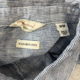 Weatherproof Vintage Blue & White Striped Cap Sleeve Button-Up Womens Shirt Sz M