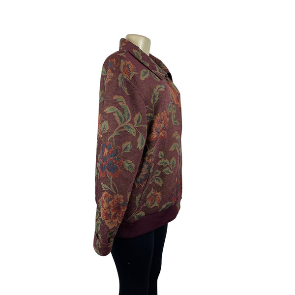 Vintage Susan Graver Floral Tapestry Jacket W Zip Closure & Long Sleeves Sz XL